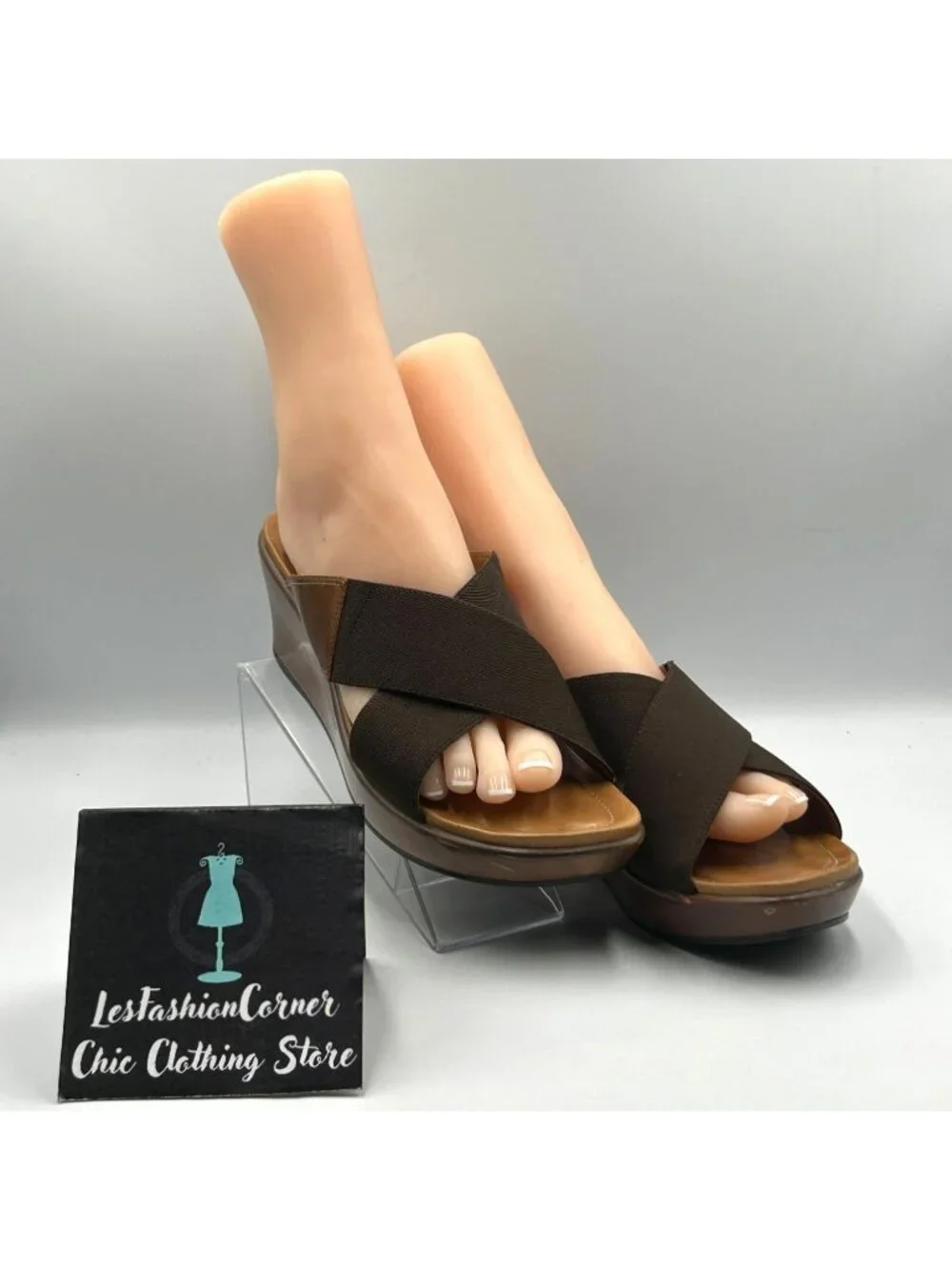 Dansko Women's Brown Stretch Fabric Ava Wedge Slide Sandals Size 10.5 (41) 3631